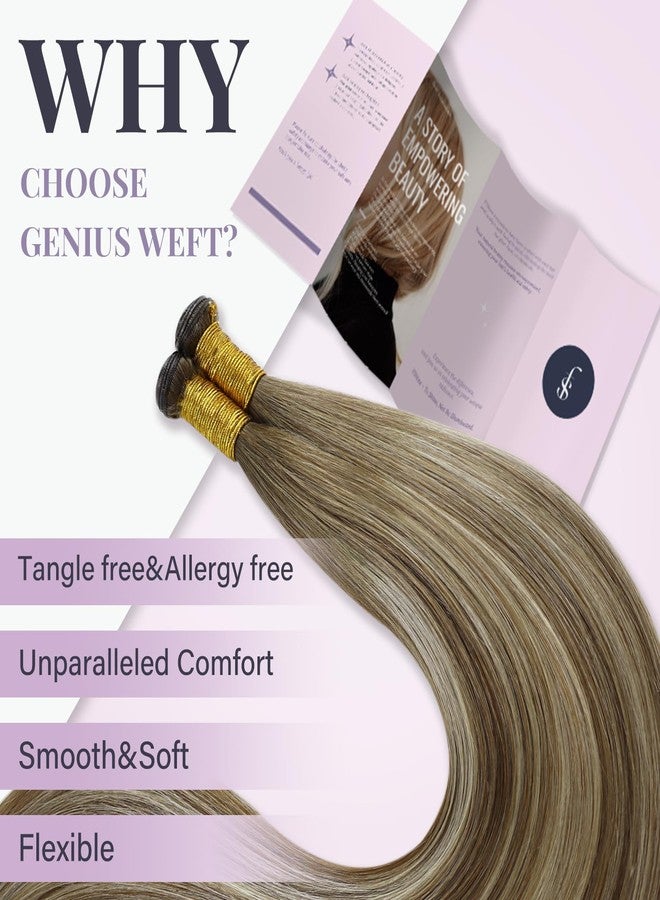 Fshine Sew in Genius Weft Hair Extensions Human Hair Color Chestnut Brown Fading to Platinum Blonde Natural Hair Extensions 18 Inch Brazilian 50g Remy Hair for Women - Image 3